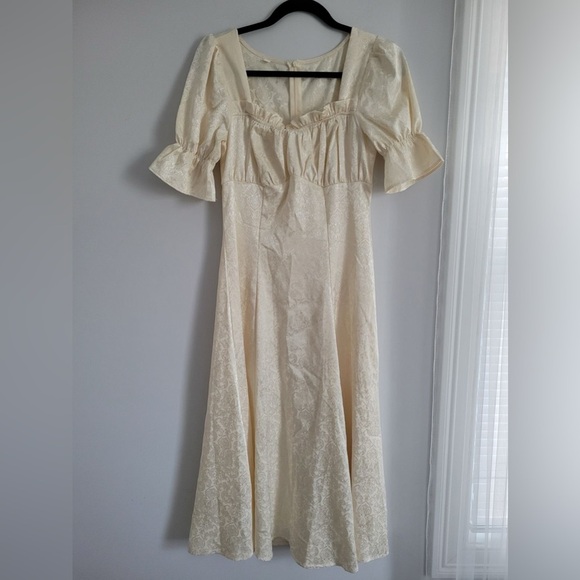 SHEIN Cream Midi Dress with Ruffle Sleeves - Picture 2 of 4